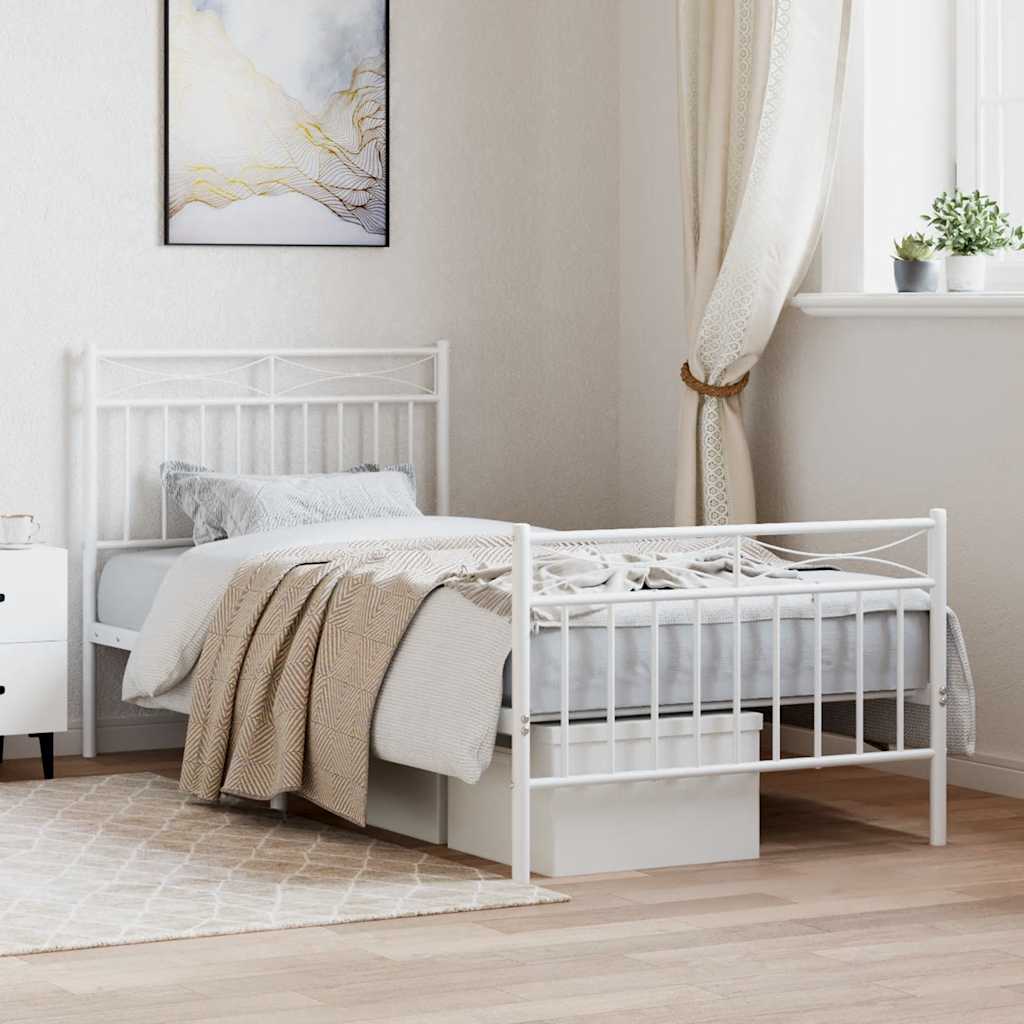 Metal Bed Frame without Mattress with Footboard White 90x190cm