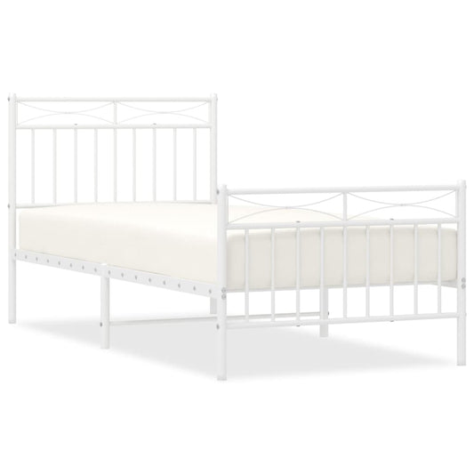 Metal Bed Frame without Mattress with Footboard White 90x200cm