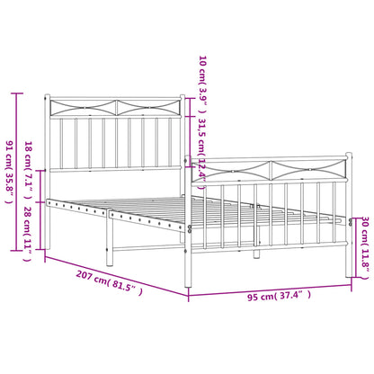 Metal Bed Frame without Mattress with Footboard White 90x200cm