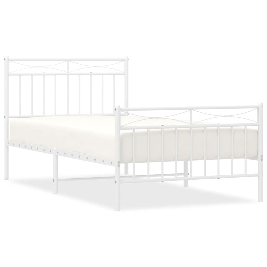 Metal Bed Frame without Mattress with Footboard White 100x190cm