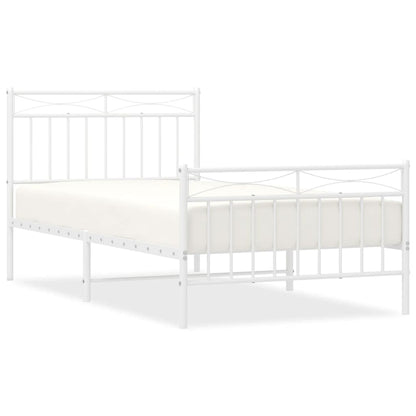 Metal Bed Frame without Mattress with Footboard White 100x190cm