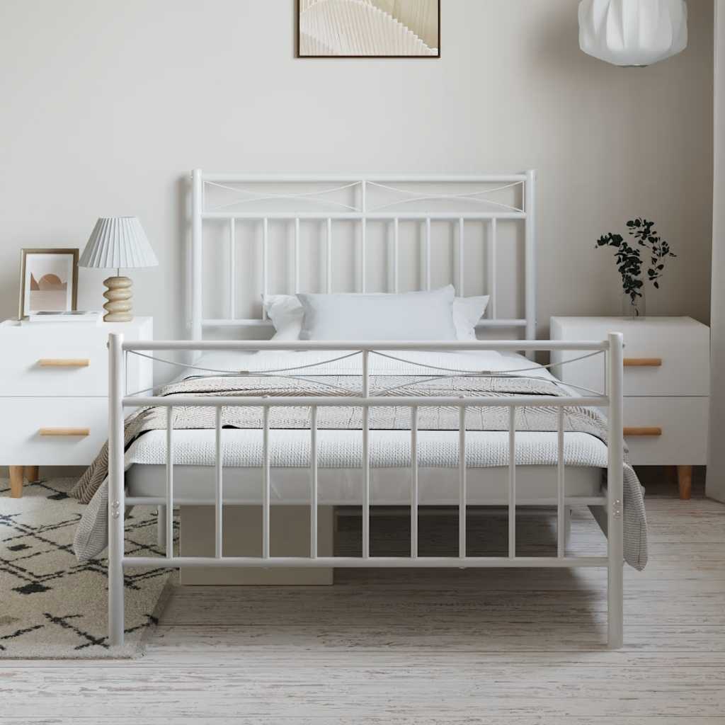 Metal Bed Frame without Mattress with Footboard White 100x190cm