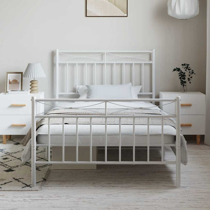 Metal Bed Frame without Mattress with Footboard White 100x190cm
