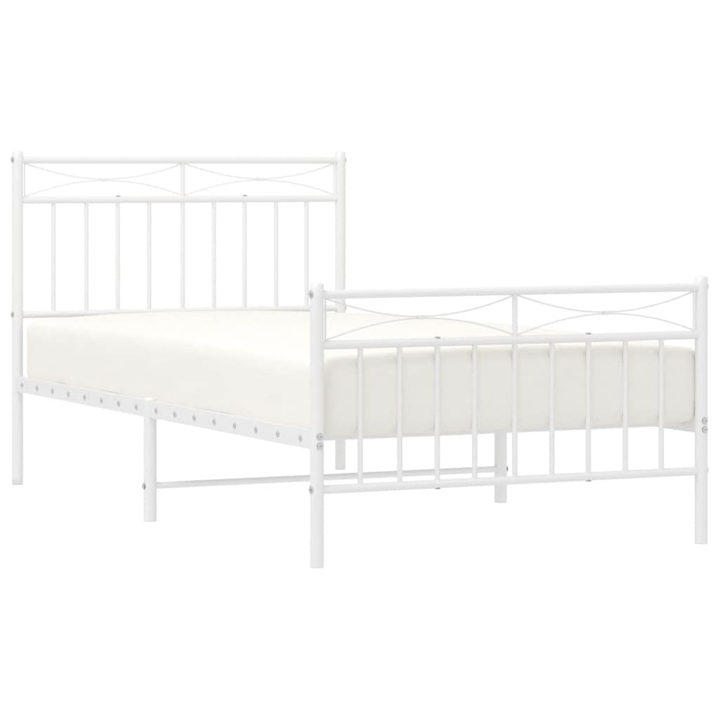 Metal Bed Frame without Mattress with Footboard White 100x190cm