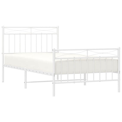 Metal Bed Frame without Mattress with Footboard White 100x190cm