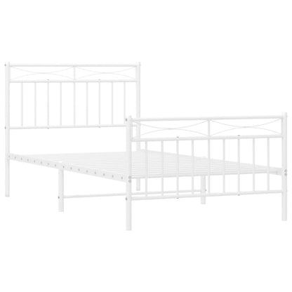 Metal Bed Frame without Mattress with Footboard White 100x190cm