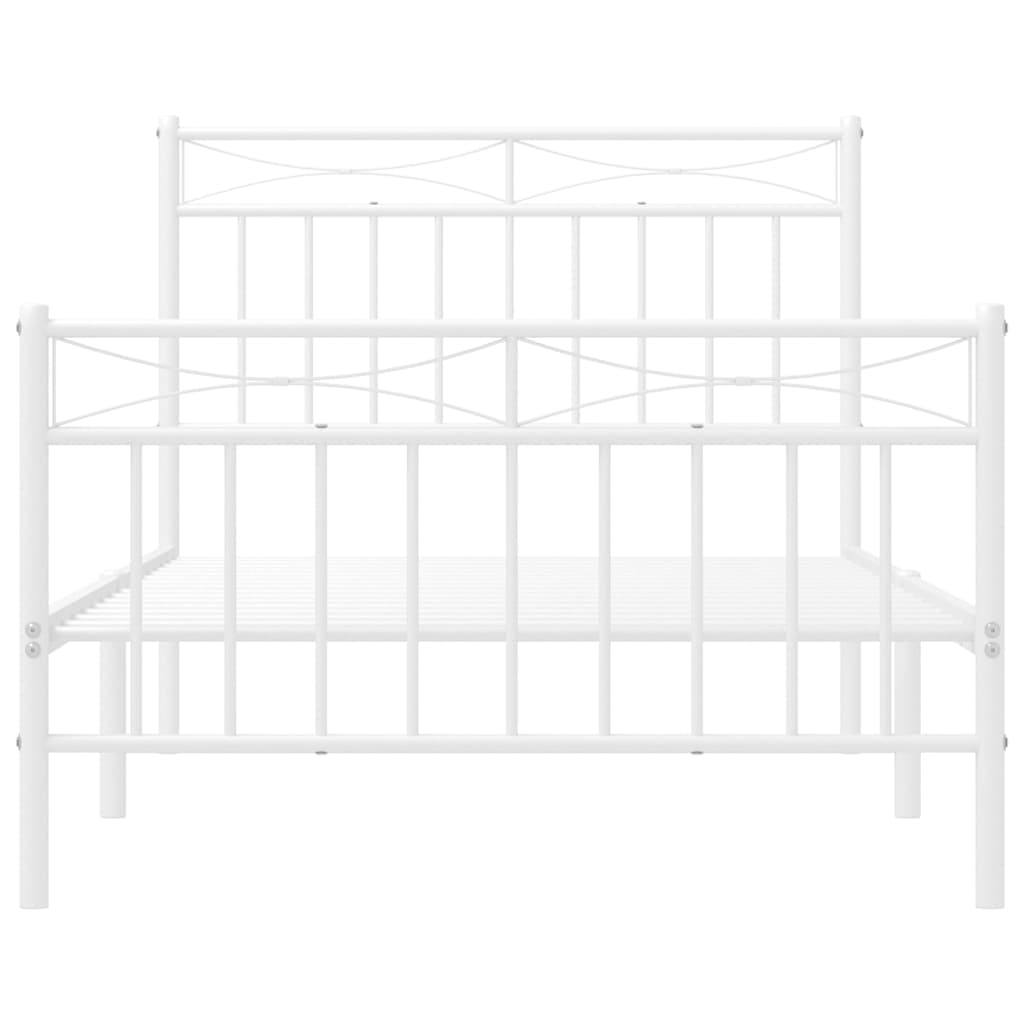 Metal Bed Frame without Mattress with Footboard White 100x190cm