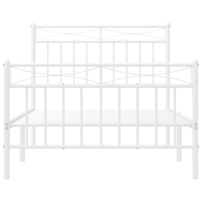 Metal Bed Frame without Mattress with Footboard White 100x190cm