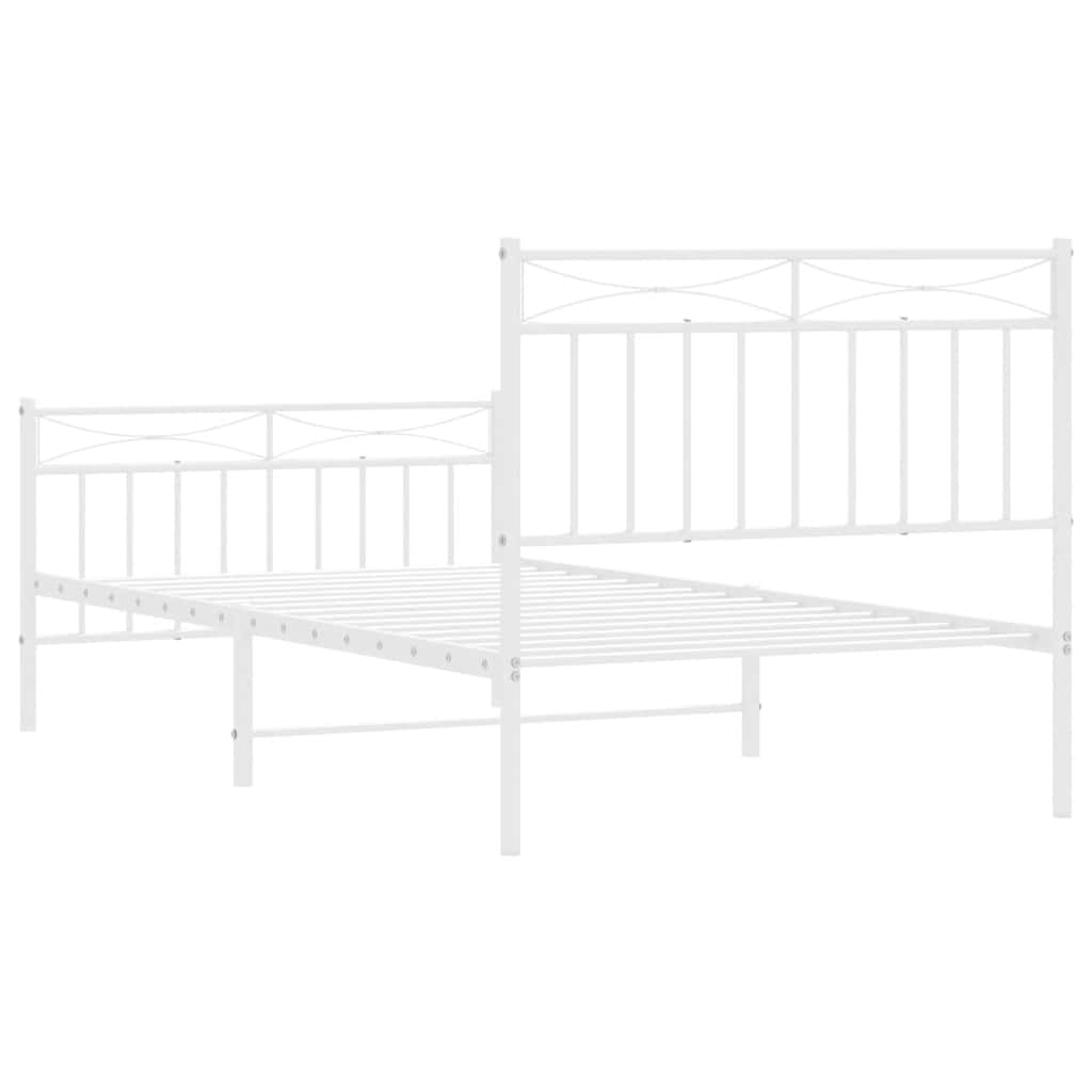 Metal Bed Frame without Mattress with Footboard White 100x190cm