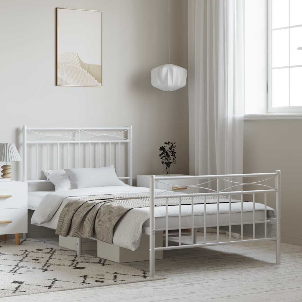 Metal Bed Frame without Mattress with Footboard White 100x190cm