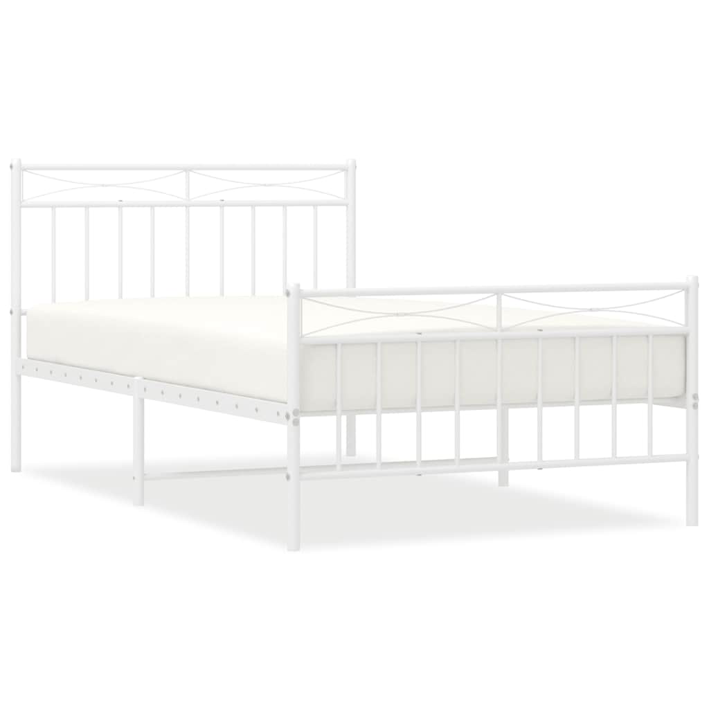 Metal Bed Frame without Mattress with Footboard White 100x200cm