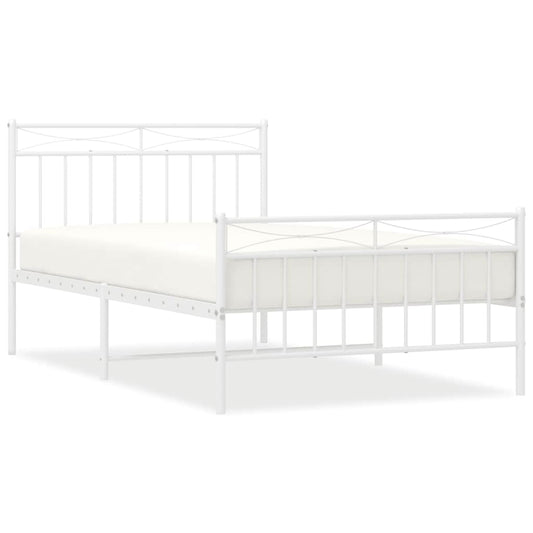 Metal Bed Frame without Mattress with Footboard White 100x200cm