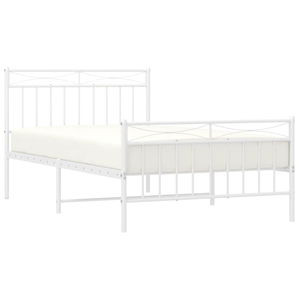 Metal Bed Frame without Mattress with Footboard White 100x200cm