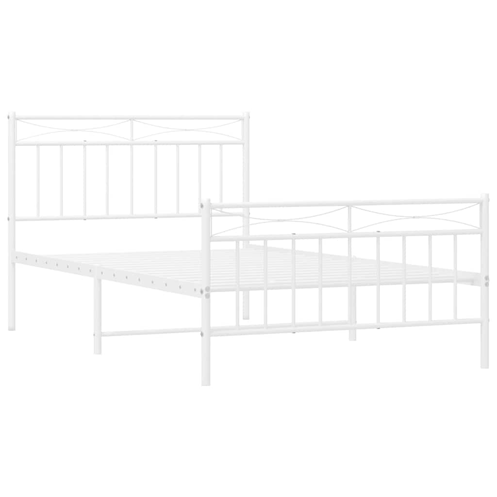 Metal Bed Frame without Mattress with Footboard White 100x200cm