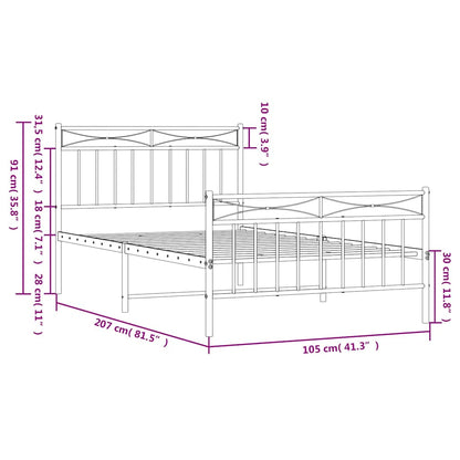 Metal Bed Frame without Mattress with Footboard White 100x200cm
