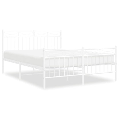 Metal Bed Frame without Mattress with Footboard White 135x190cm