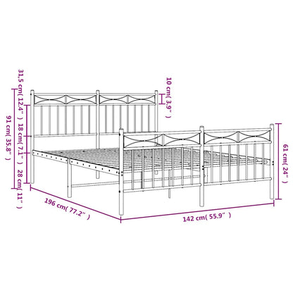 Metal Bed Frame without Mattress with Footboard White 135x190cm