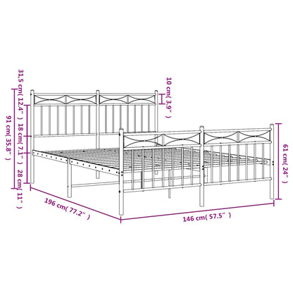 Metal Bed Frame without Mattress with Footboard White 140x190cm