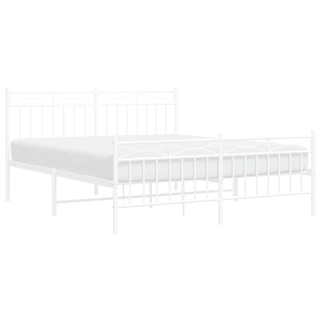 Metal Bed Frame without Mattress with Footboard White 150x200cm