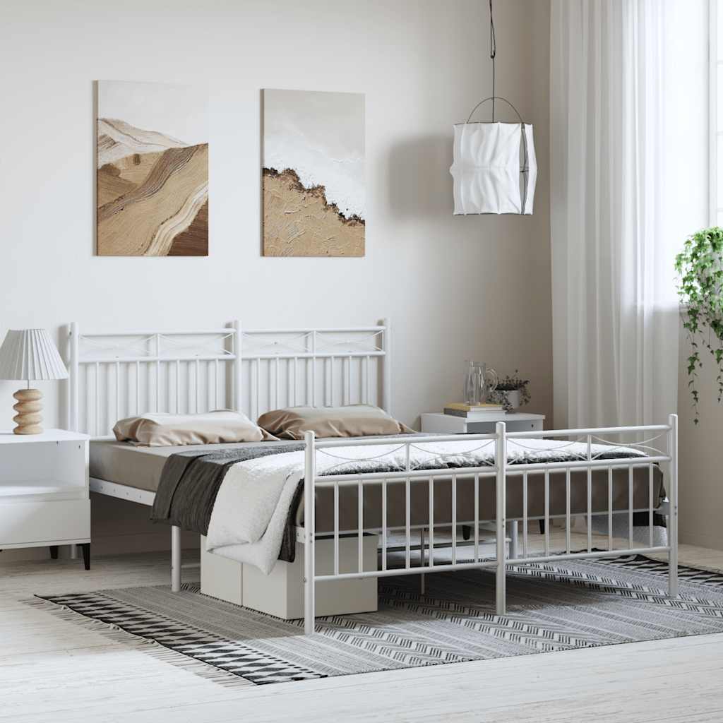 Metal Bed Frame without Mattress with Footboard White 150x200cm