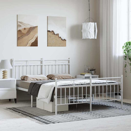 Metal Bed Frame without Mattress with Footboard White 150x200cm