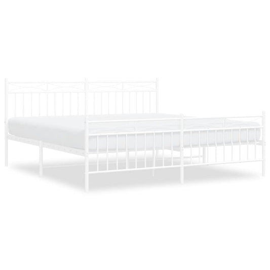 Metal Bed Frame without Mattress with Footboard White 183x213cm