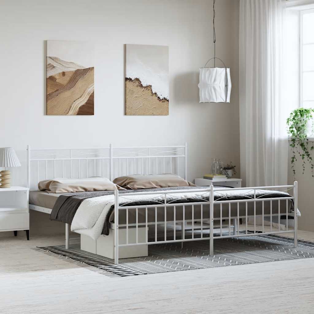 Metal Bed Frame without Mattress with Footboard White 183x213cm