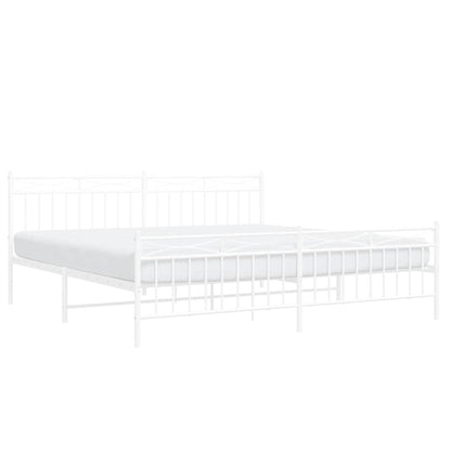 Metal Bed Frame without Mattress with Footboard White 193x203cm