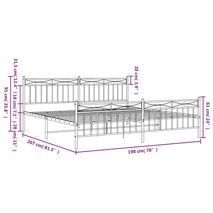 Metal Bed Frame without Mattress with Footboard White 193x203cm