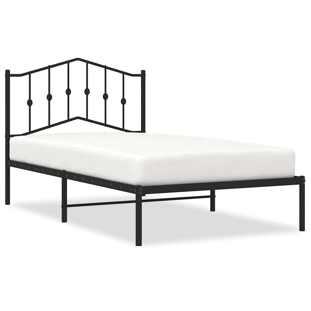 Metal Bed Frame without Mattress with Headboard Black 100x190cm