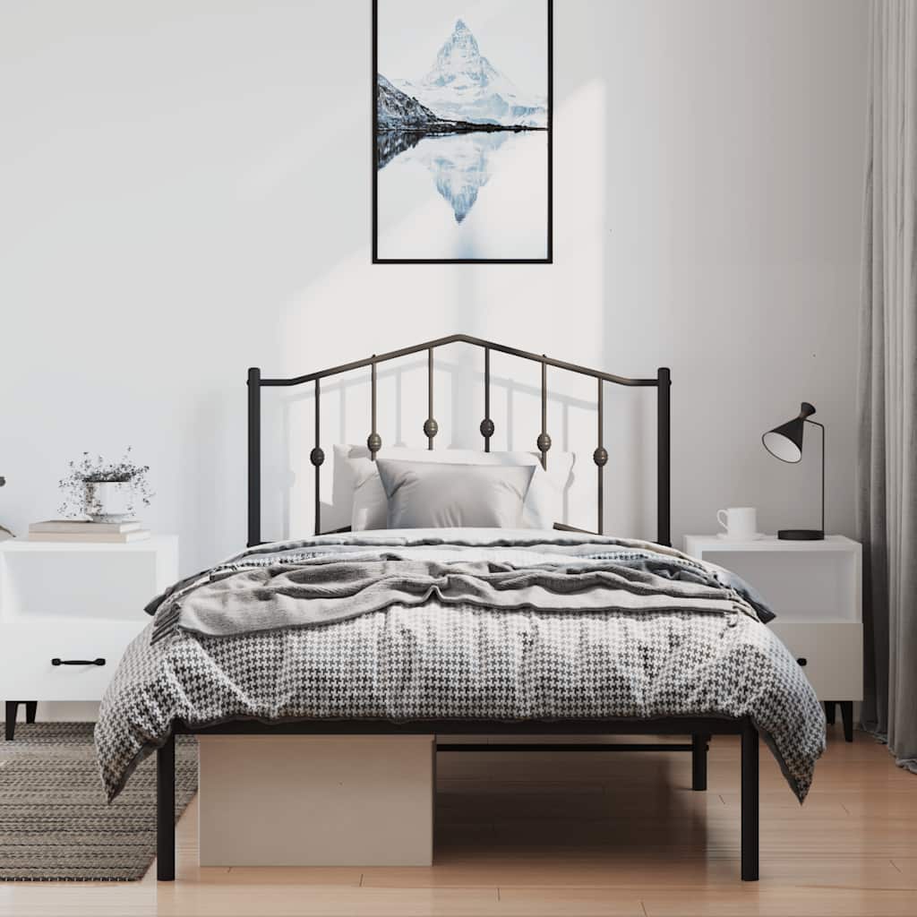 Metal Bed Frame without Mattress with Headboard Black 100x190cm