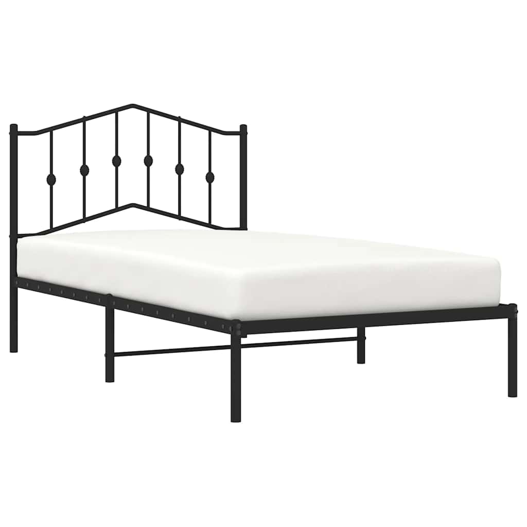 Metal Bed Frame without Mattress with Headboard Black 100x190cm