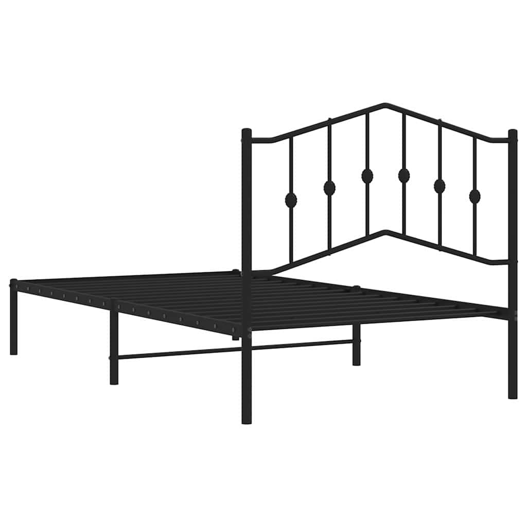 Metal Bed Frame without Mattress with Headboard Black 100x190cm