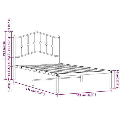 Metal Bed Frame without Mattress with Headboard Black 100x190cm