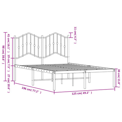 Metal Bed Frame without Mattress with Headboard Black 120x190cm
