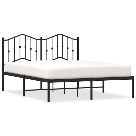 Metal Bed Frame without Mattress with Headboard Black 135x190cm