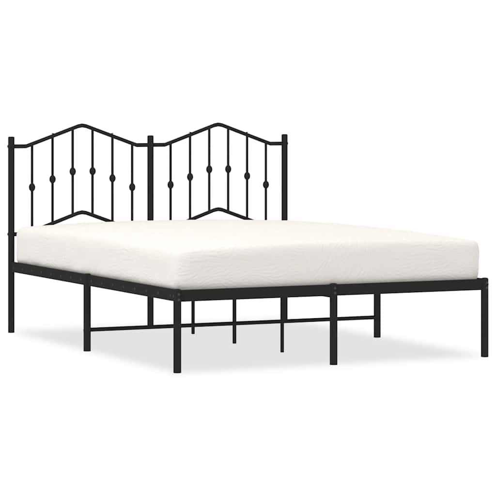 Metal Bed Frame without Mattress with Headboard Black 150x200cm