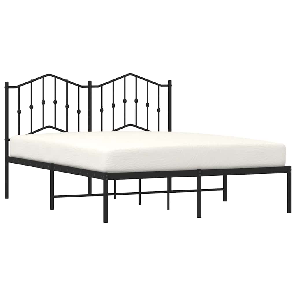Metal Bed Frame without Mattress with Headboard Black 150x200cm