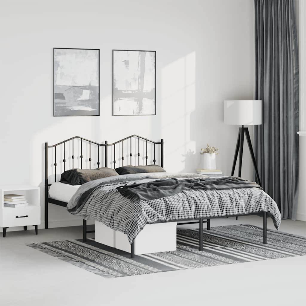 Metal Bed Frame without Mattress with Headboard Black 150x200cm
