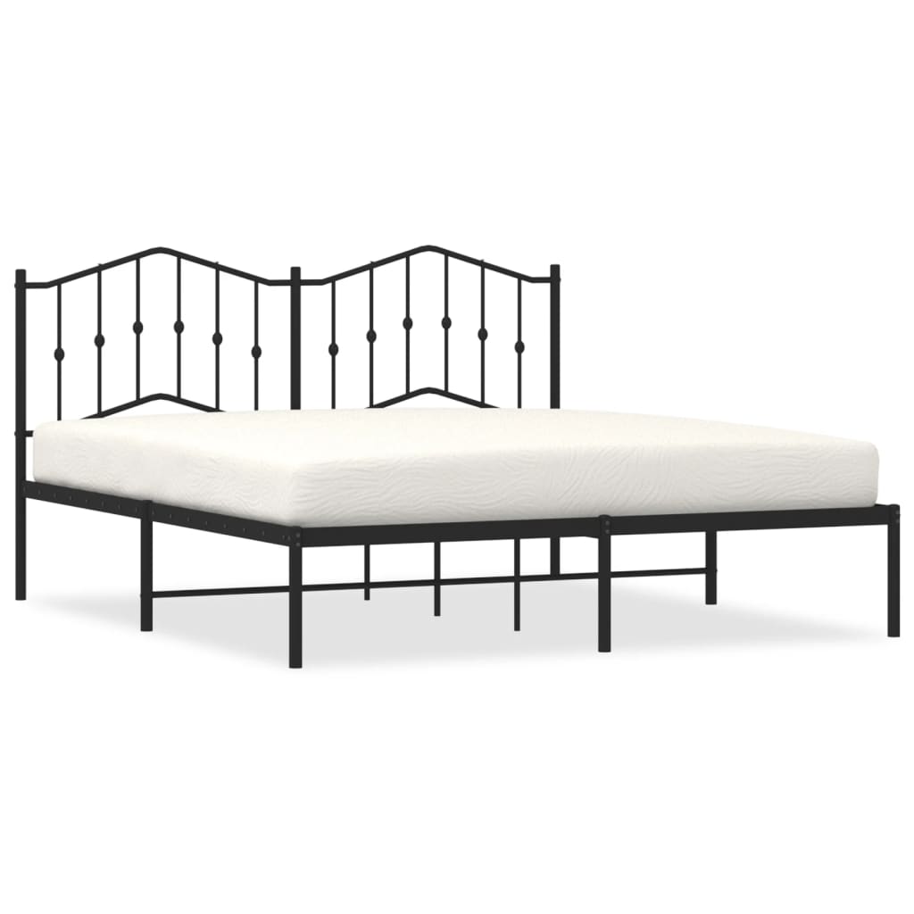 Metal Bed Frame without Mattress with Headboard Black 160x200cm