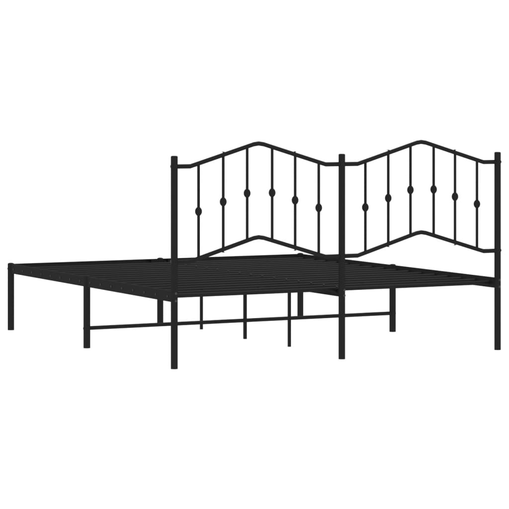 Metal Bed Frame without Mattress with Headboard Black 160x200cm