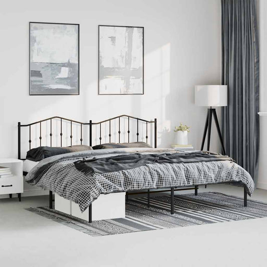 Metal Bed Frame without Mattress with Headboard Black 193x203cm