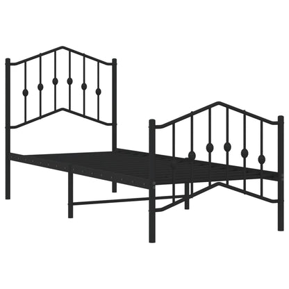 Metal Bed Frame without Mattress with Footboard Black 75x190cm