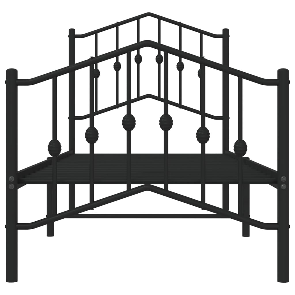 Metal Bed Frame without Mattress with Footboard Black 75x190cm