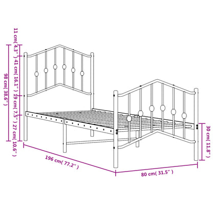 Metal Bed Frame without Mattress with Footboard Black 75x190cm