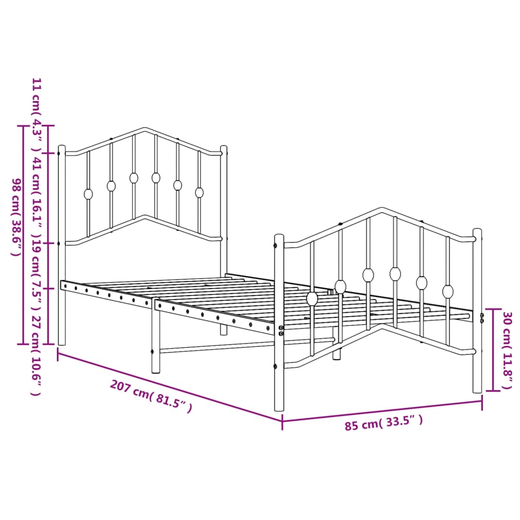 Bed Frame | Black | Powder-Coated Steel | Single | Bed Frame