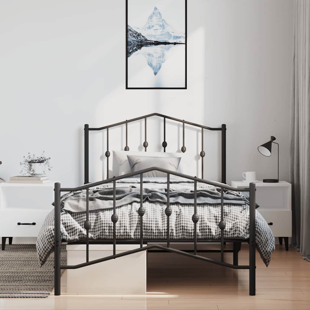 Metal Bed Frame without Mattress with Footboard Black 100x200cm