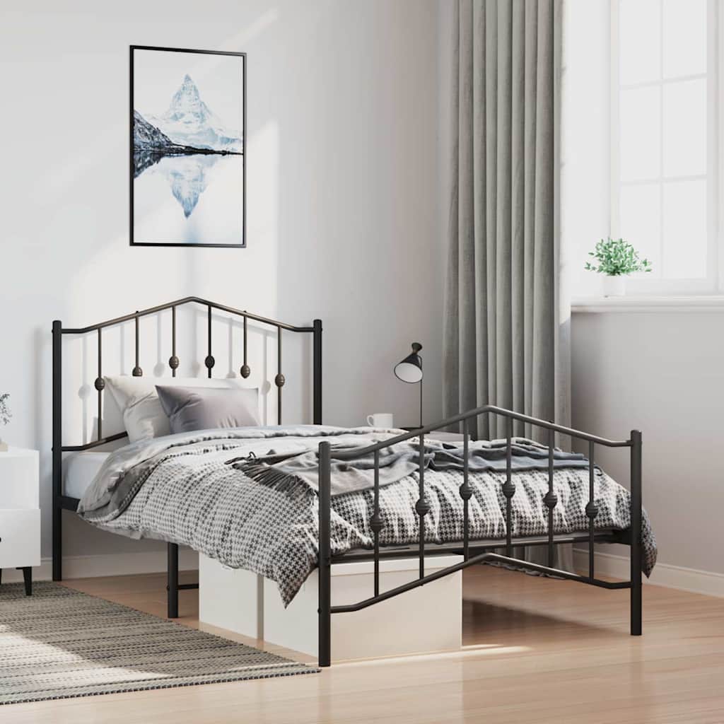 Metal Bed Frame without Mattress with Footboard Black 100x200cm