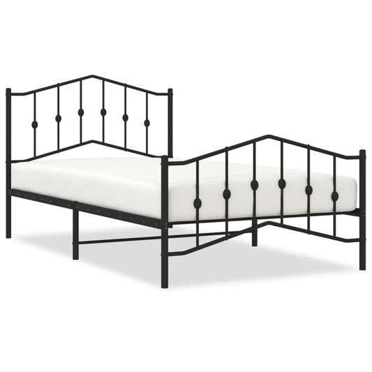 Metal Bed Frame without Mattress with Footboard Black 107x203cm