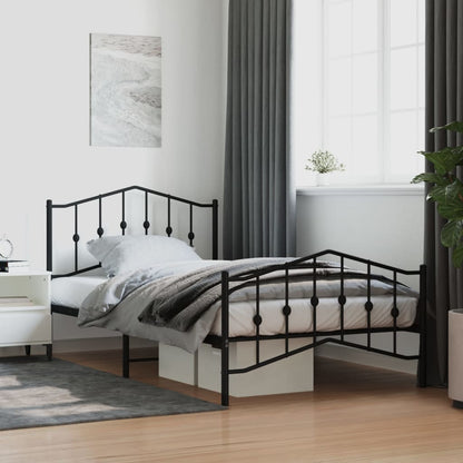 Metal Bed Frame without Mattress with Footboard Black 107x203cm